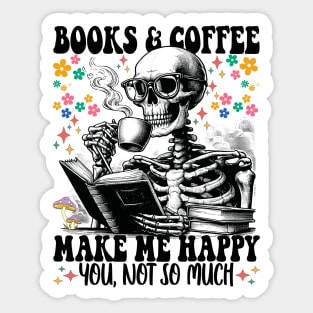 Funny Book and Coffee Skeleton Sticker